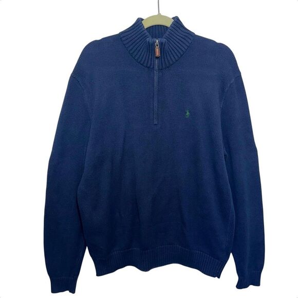 Polo Ralph Lauren 100% Cotton Navy Blue Knit Zip Preppy Sweater Mens Large - Picture 2 of 7